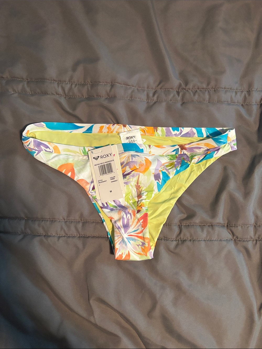 Roxy Tropical Floral Bikini Bottoms in Lime Green & Multicolor NWT